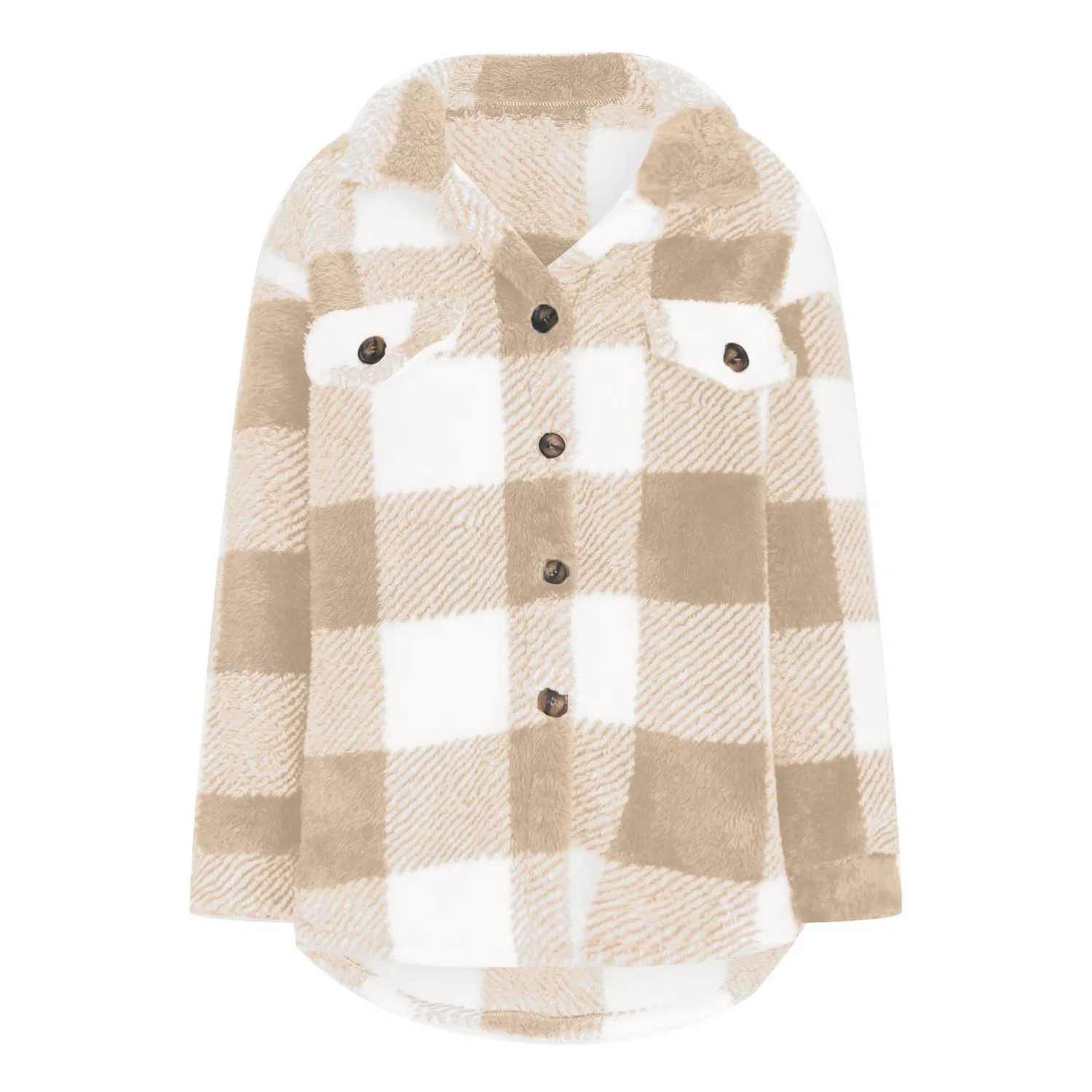 Женское утеплённое пальто с пледовым принтом Doan Teddy Bear Shacket, 02 Beige 015 — фото 4