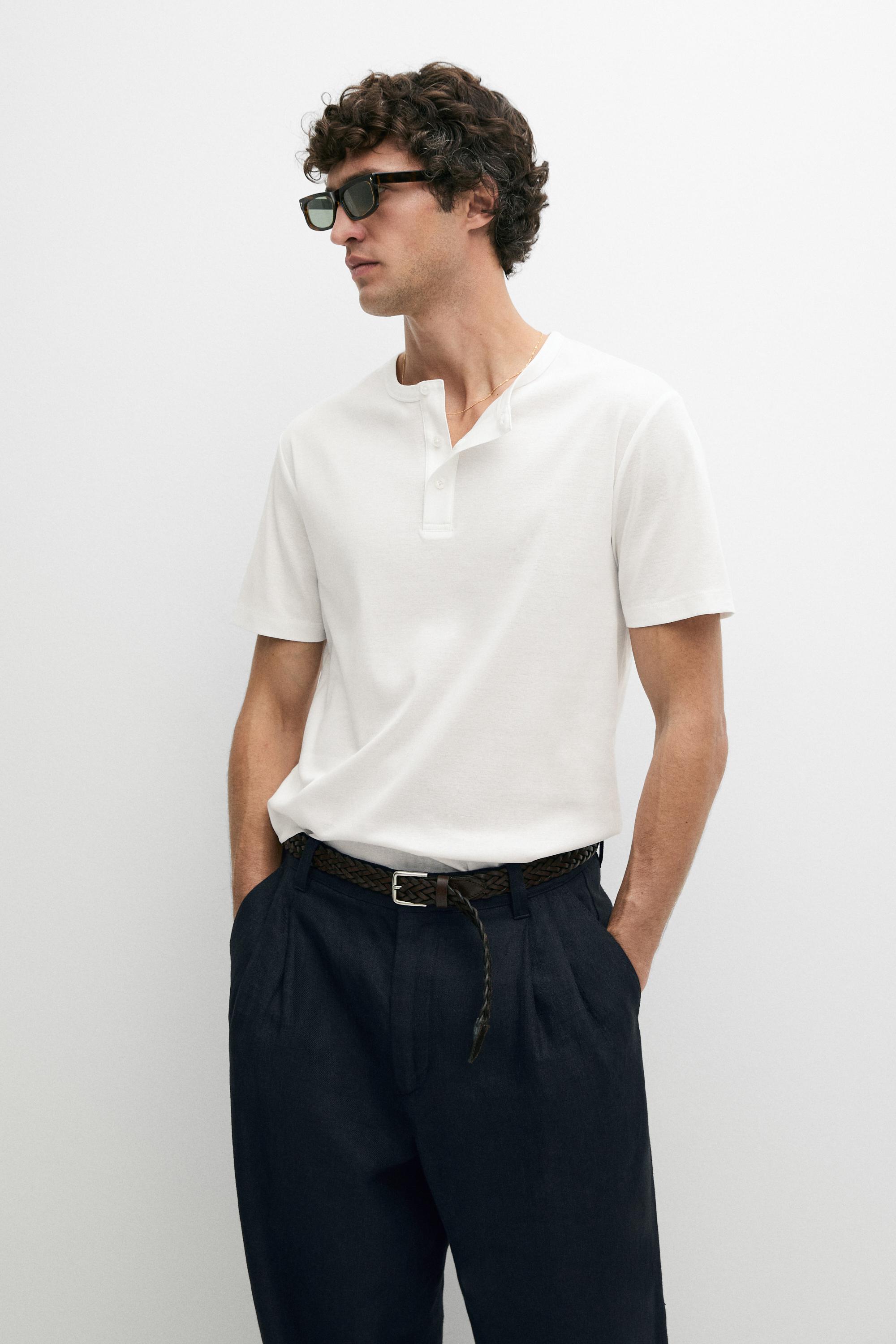 Футболка Massimo Dutti 100% Cotton Henley, белый — фото 3