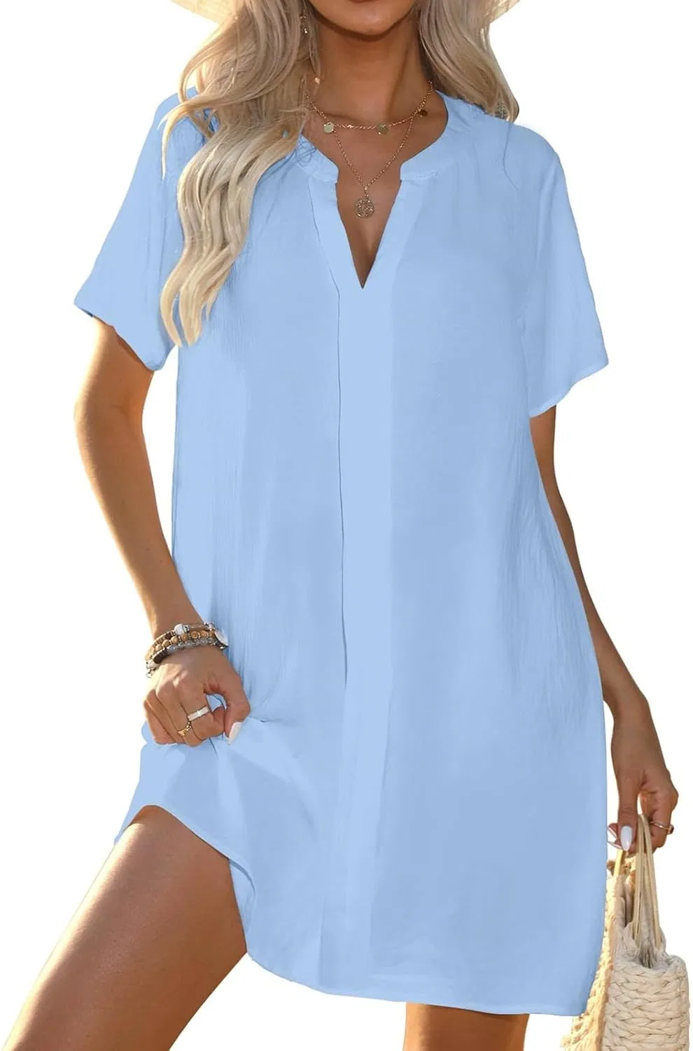 Женская туника с V-образным вырезом Swimwear Cover Up, Sky Blue