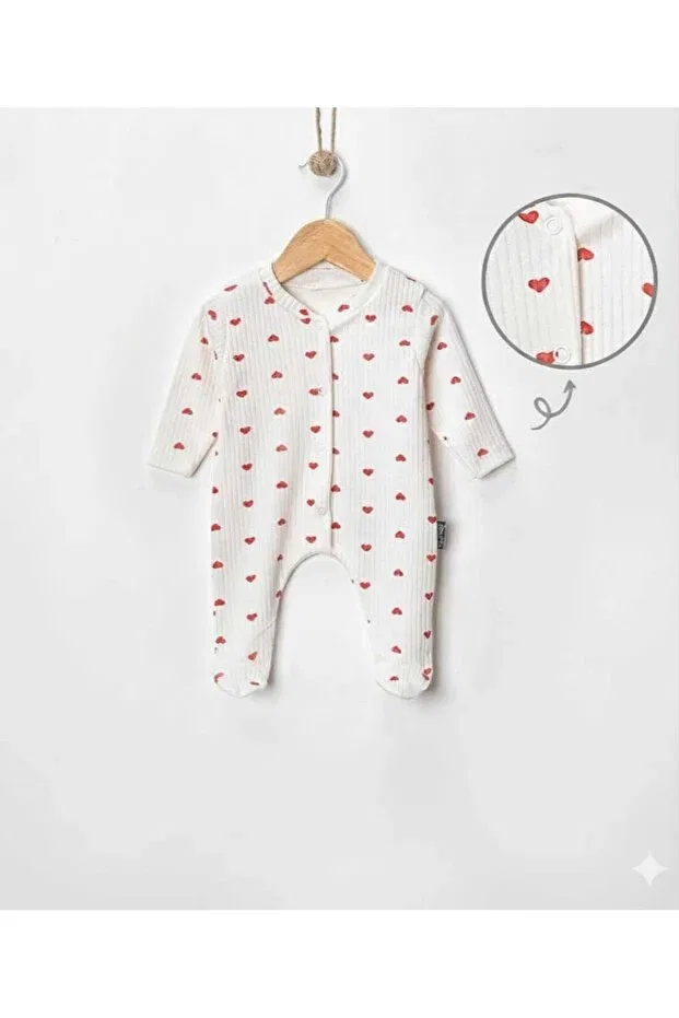 Детское боди-комбинезон для девочек с принтом Minibou, White-Red Heart — фото 2