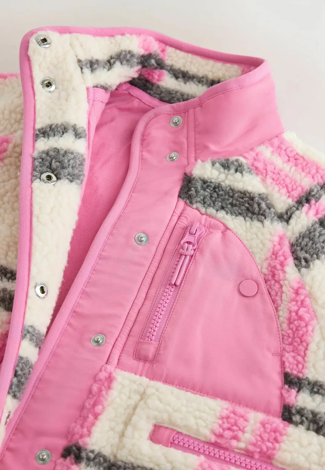 Куртка из искусственного меха на пуговицах - флисовая куртка Next, Ecru Pink Check — фото 3