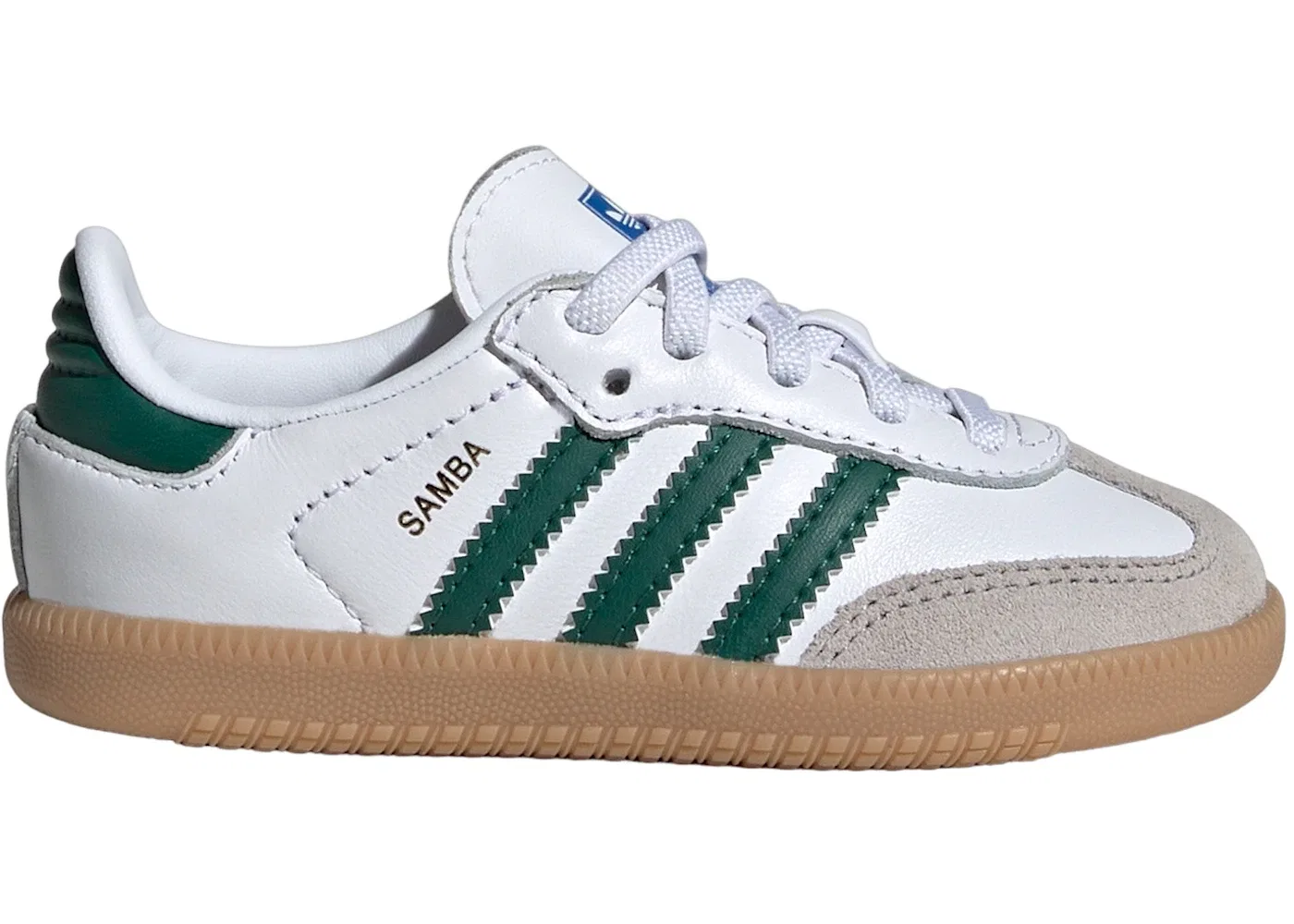 Детские кроссовки с длинным язычком Adidas Samba OG, Cloud White/Collegiate Green/Gum
