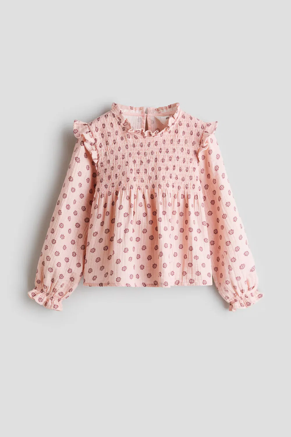 Хлопковая блузка со сборками H&M, Hellrosa/Geblümt