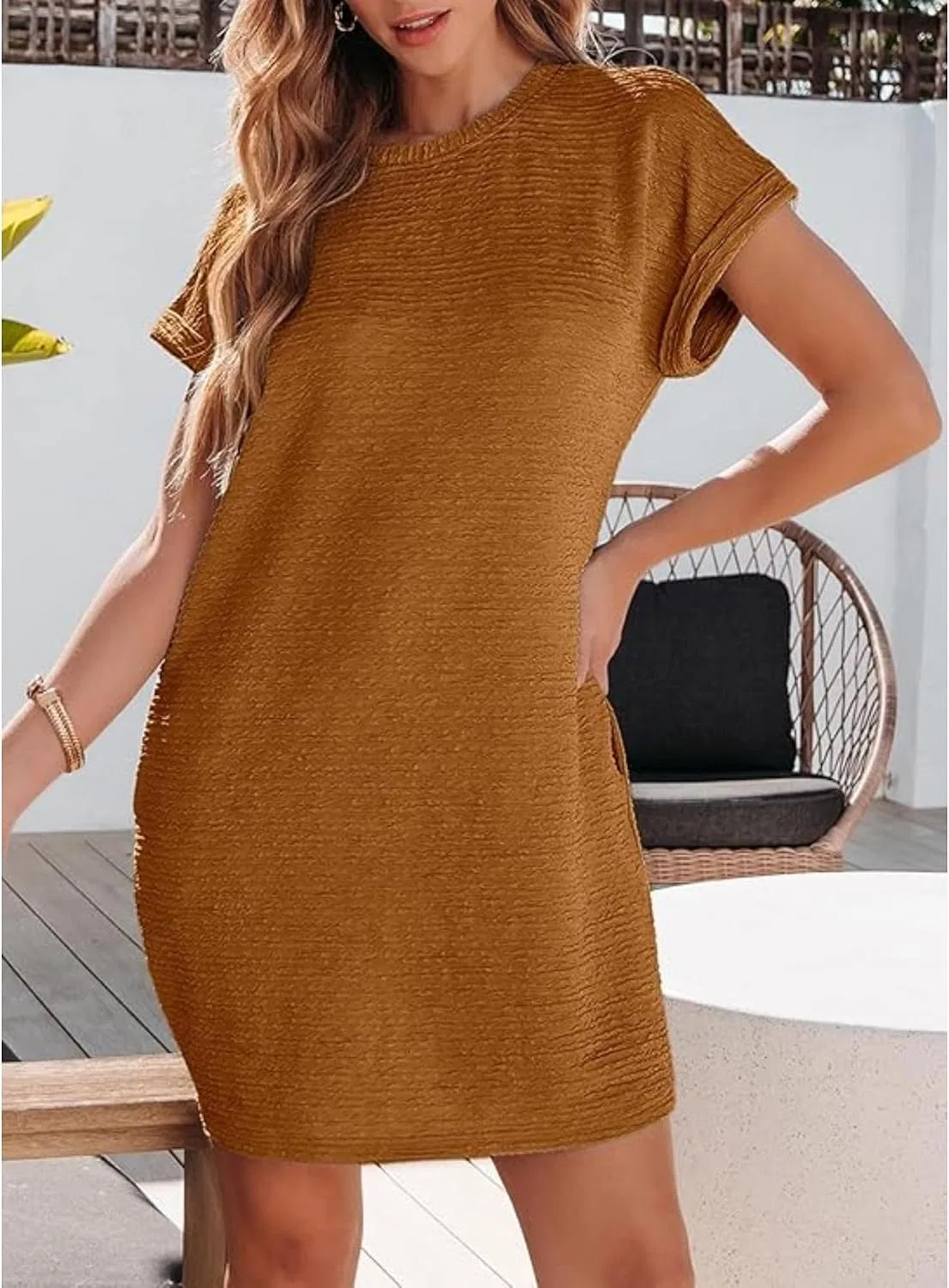 Женское летнее платье-футболка с коротким рукавом, Dark Brown — фото 4