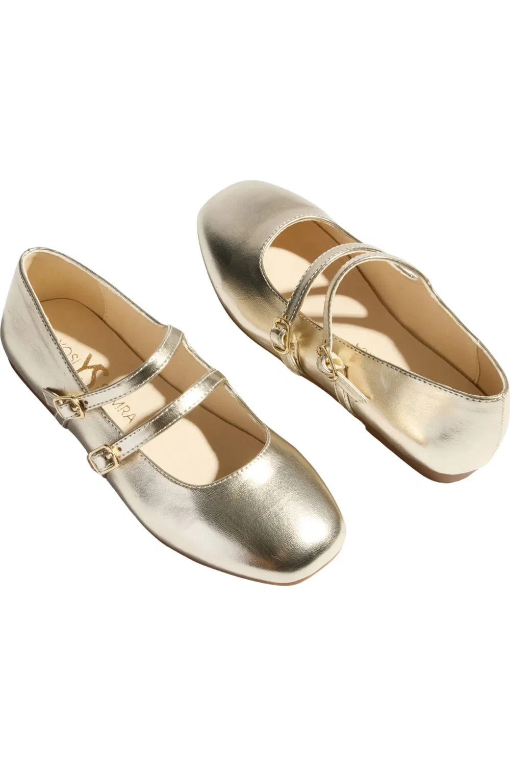 Детские туфли мэри-джейн с пряжками Miss Flat Yosi Samra, Gold — фото 3