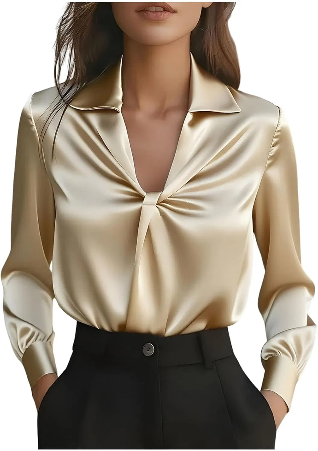 Женская блуза с V-образным вырезом и завязкой Satin, Gold