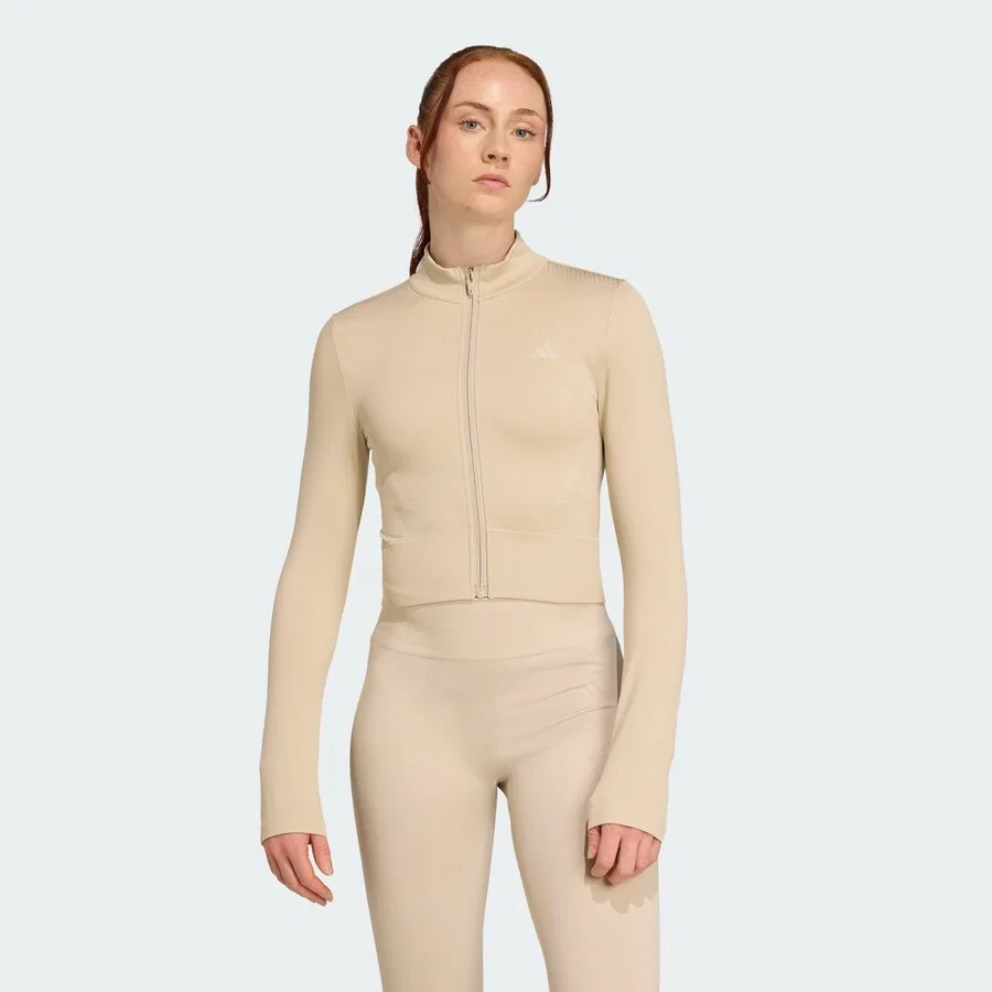 Спортивный кардиган ADIDAS PERFORMANCE 'Essentials' светло-бежевого цвета — фото 2