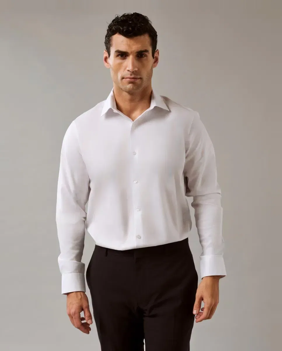 Мужская рубашка из хлопка с эластаном облегающая Calvin Klein, Белый — фото 4