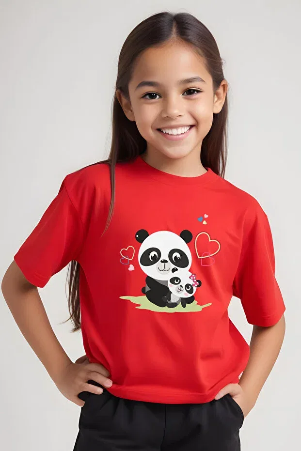 Детский комплект футболок для девочек с принтом Good-Panda-Power-Bunny-M Panios Kids, Red-Grey-Light Pink-Cream-Black — фото 2