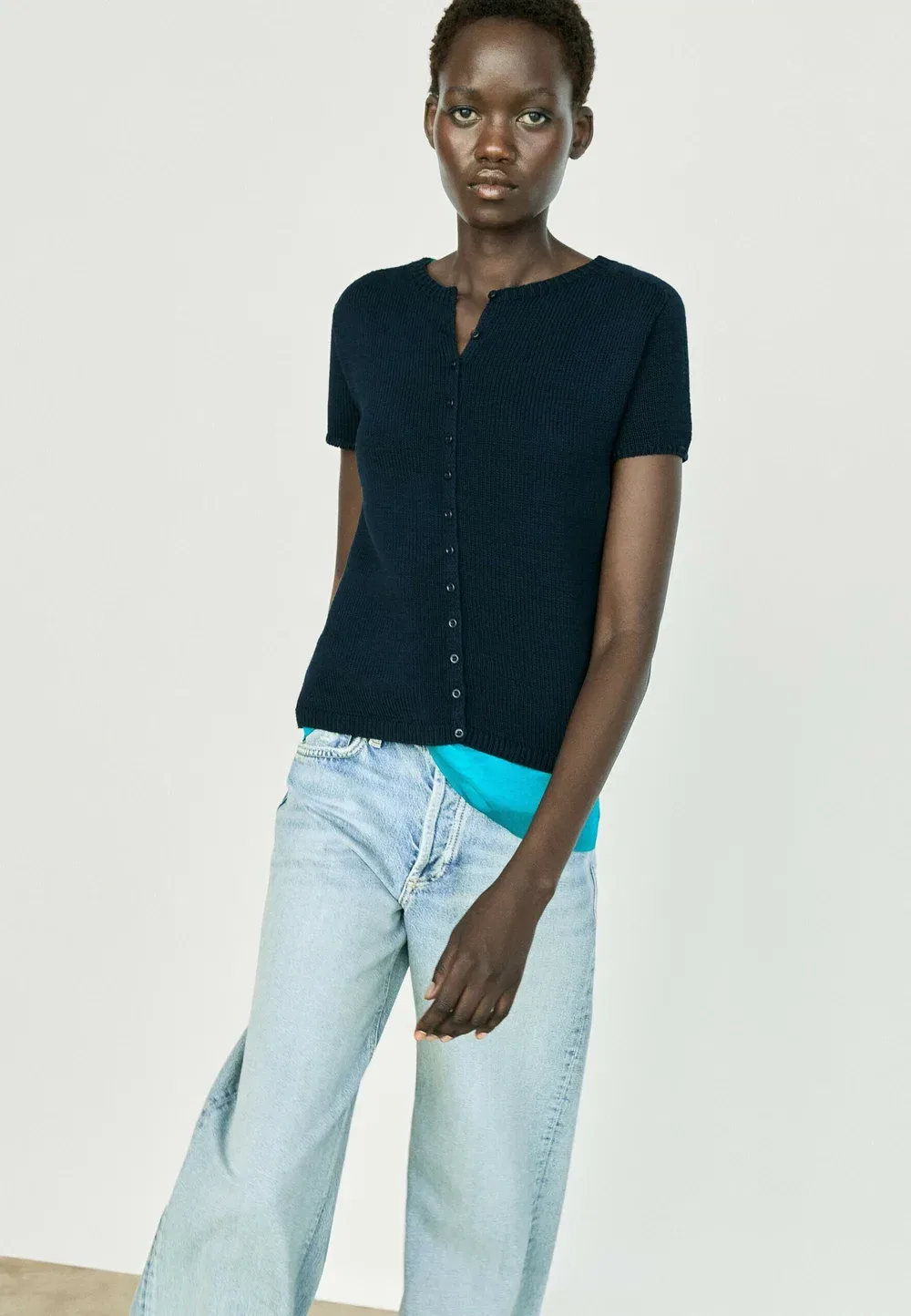 Вязаный кардиган из смеси хлопка и шелка Massimo Dutti, Mottled Dark Blue