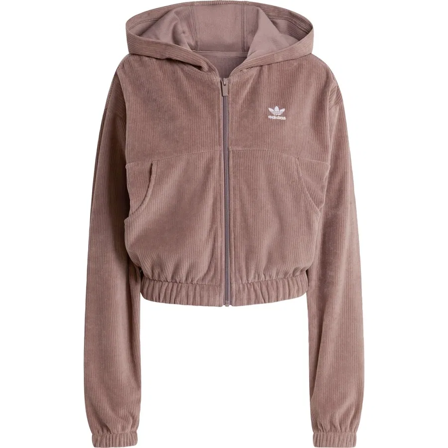 Свитшот женский с капюшоном из велюра Essentials Шениль Originals adidas, Коричневый — фото 3