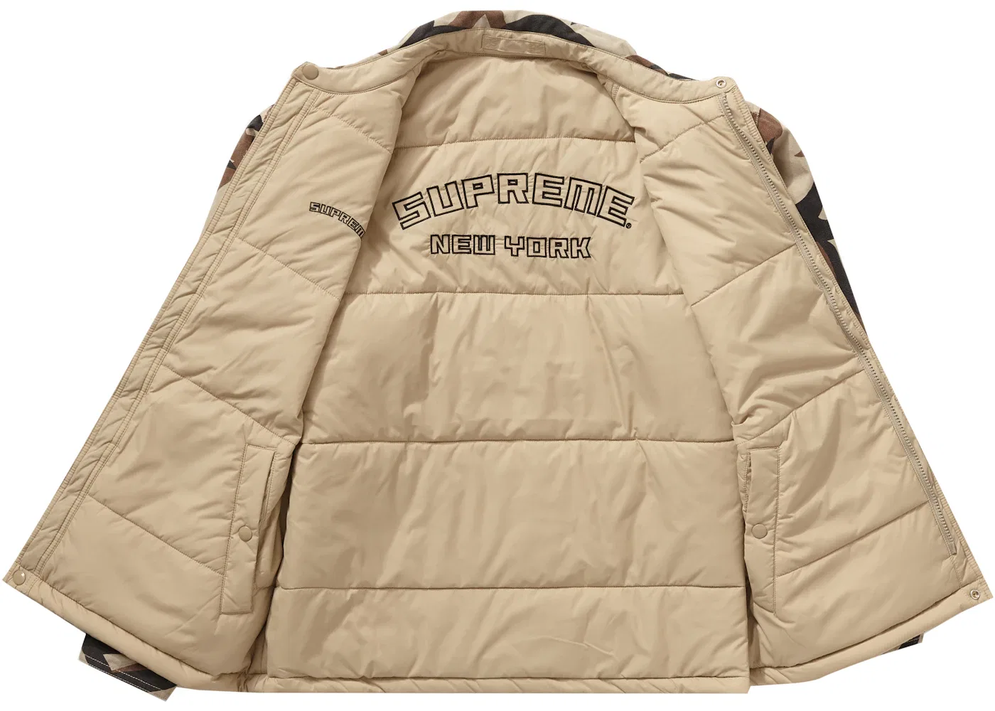 Мужской пуховик-куртка двусторонняя с принтом Reversible Puffy Work Jacket Supreme, цвет Tan Tribal Camo — фото 3