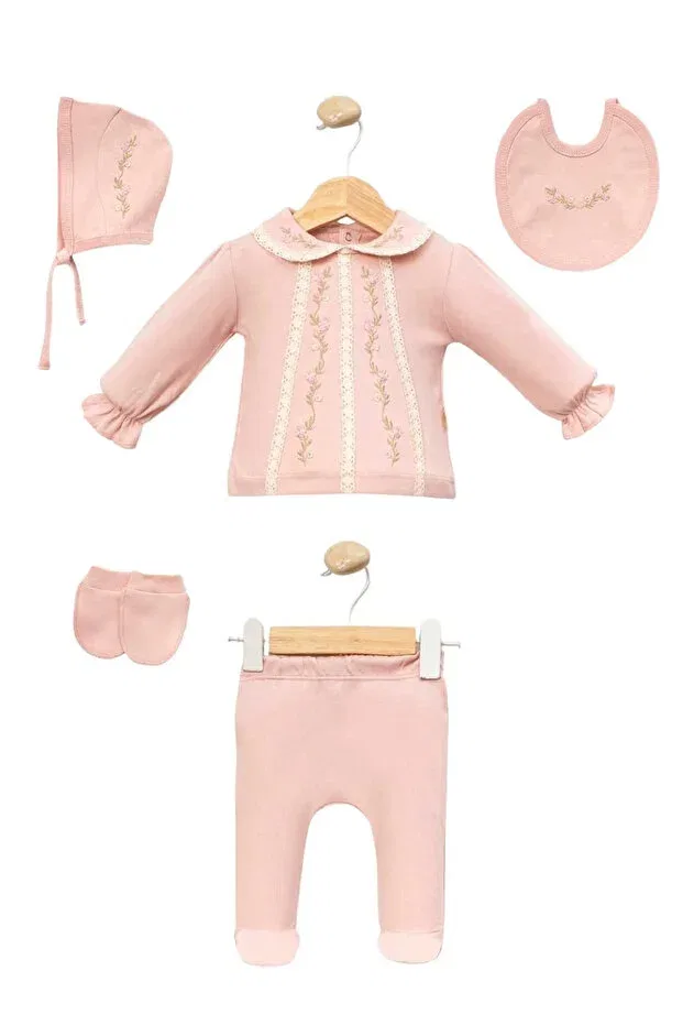 Детский комплект боди для новорожденных девочек хлопковый Handmade embroidered newborn baby girl 5-piece hospital discharge bodysuit set baby outfit Cherub Baby, Pink — фото 4