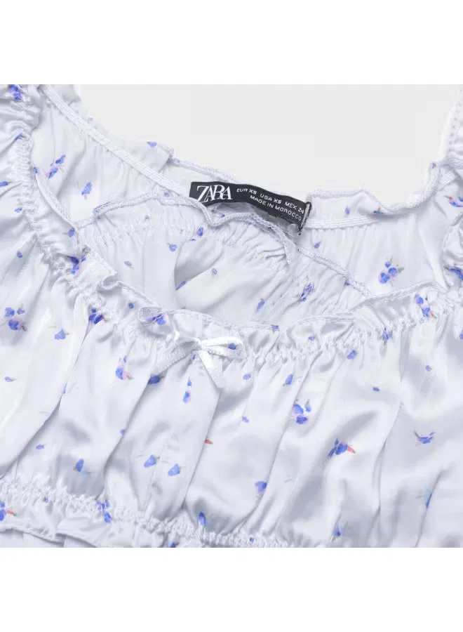 Топ на бретелях короткий Zara, светло-серый — фото 4
