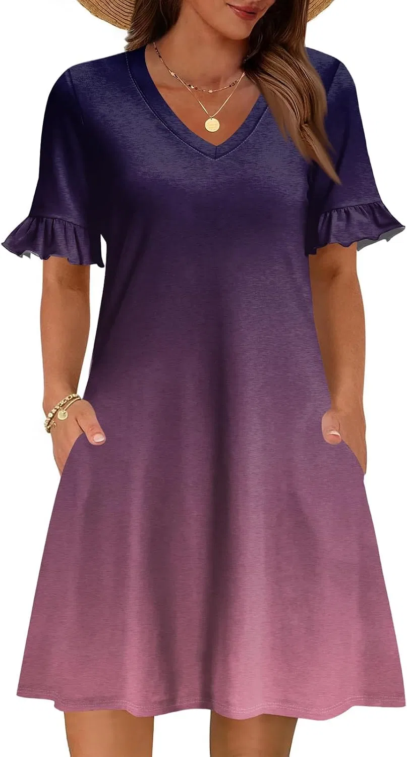 Платье повседневное с воланами и карманами, Dark Purple