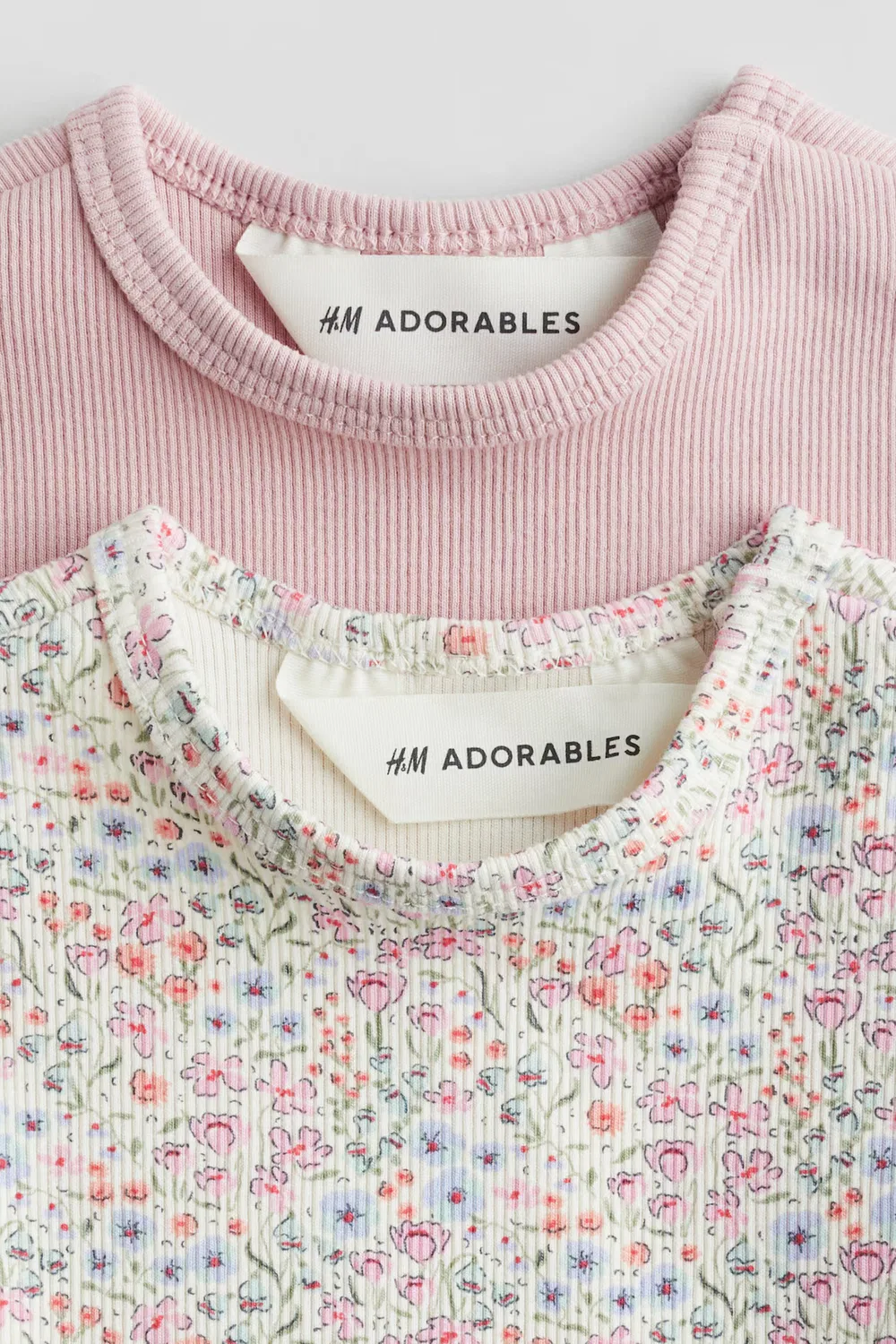 Комплект из 2 ребристых хлопковых рубашек H&M, Rosa/Geblümt — фото 2