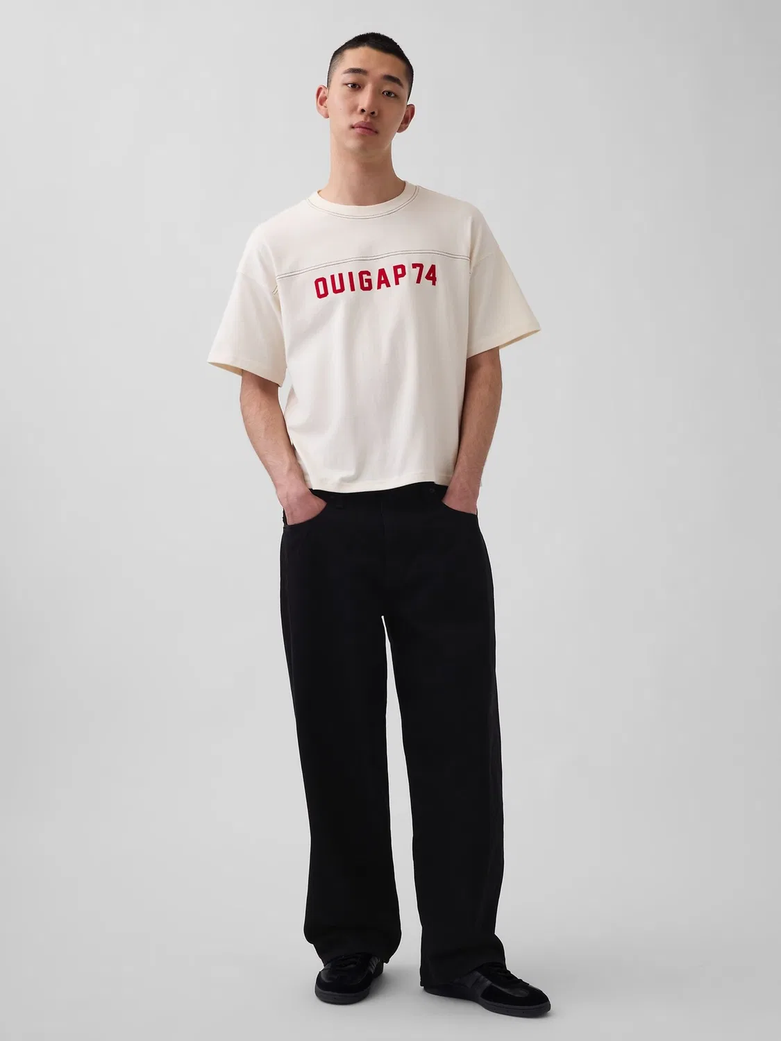 Футболка Oversized Gap x OuiGap Heavyweight Boxy Logo, Cream — фото 3