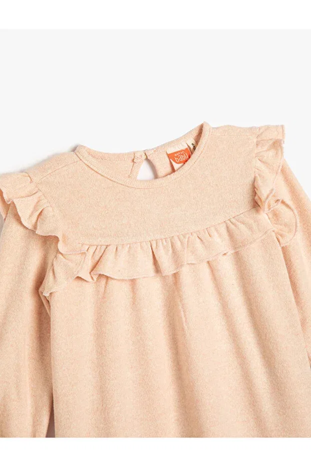 Детское платье для девочек с длинным рукавом Knitwear dress with ruffles, rubber cuffs, button closure at the back Koton, Rose — фото 3