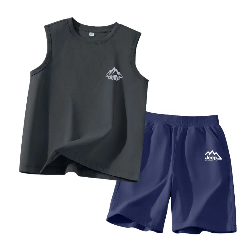 Детский спортивный комплект с коротким рукавом и кубинским воротником, модель Casual Sportswear, Jeep, Iron Gray/E Gray K-Blue/E White Mountain K