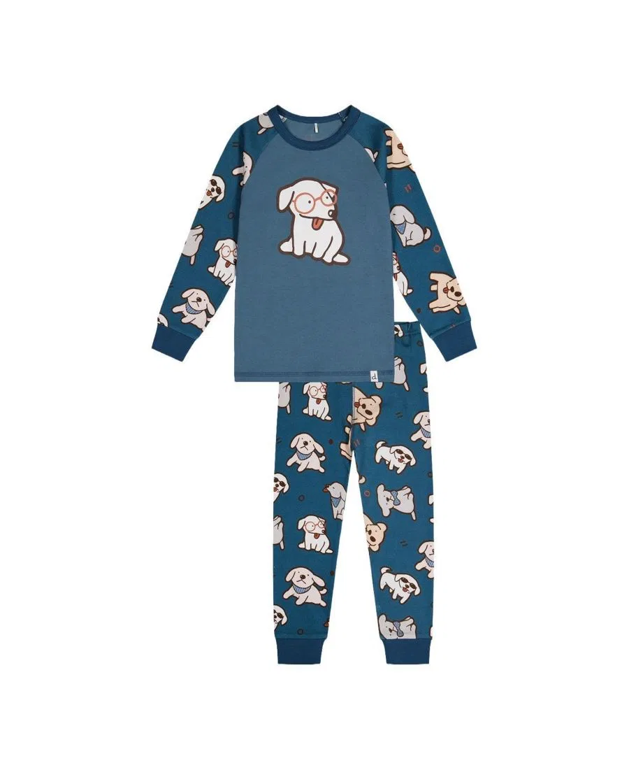 Детская пижама из хлопка с принтом собак Deux par Deux, Turquoise Printed Dogs