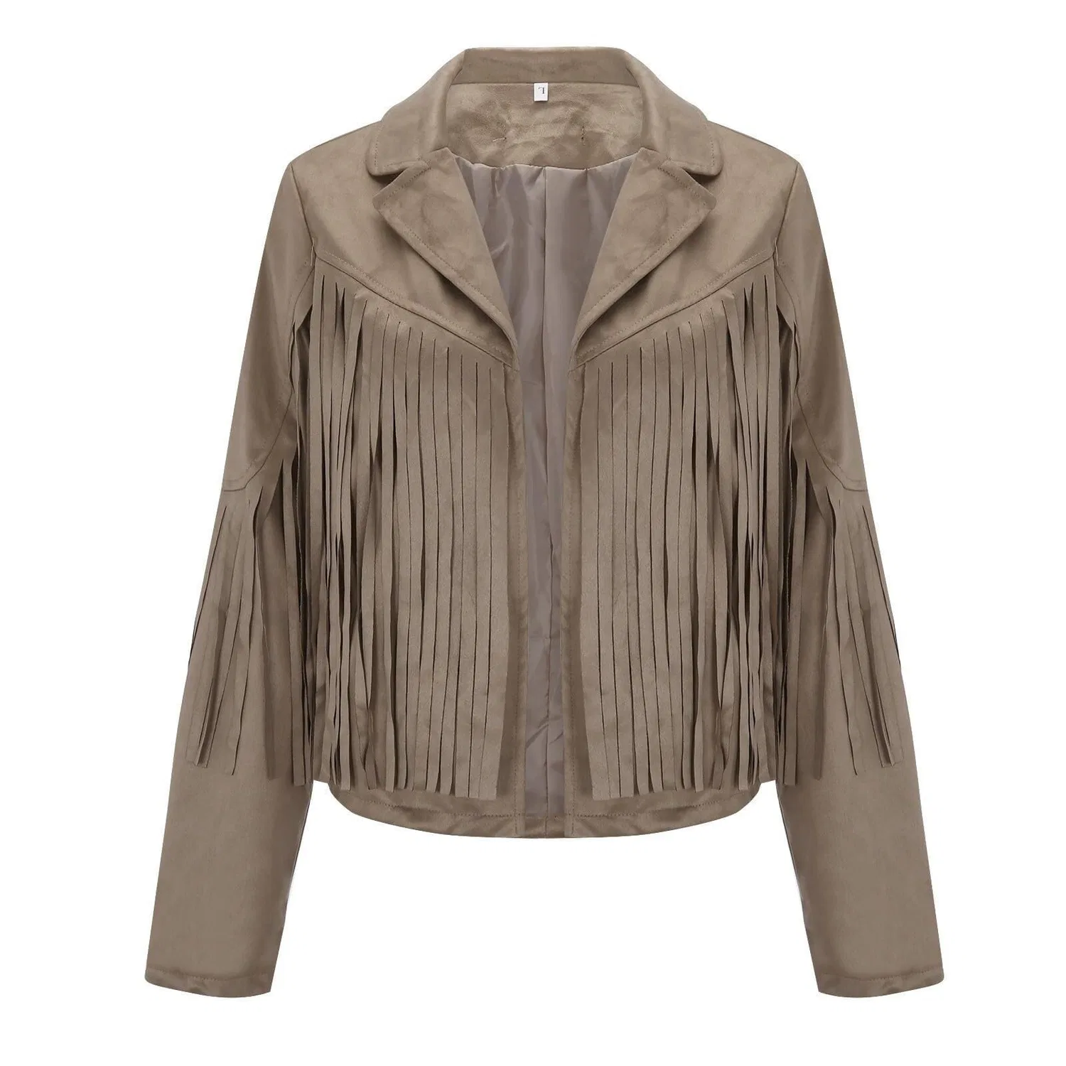 Женская куртка-косуха с бахромой Cowgirl Trendy Streetwear, Khaki-2 — фото 3