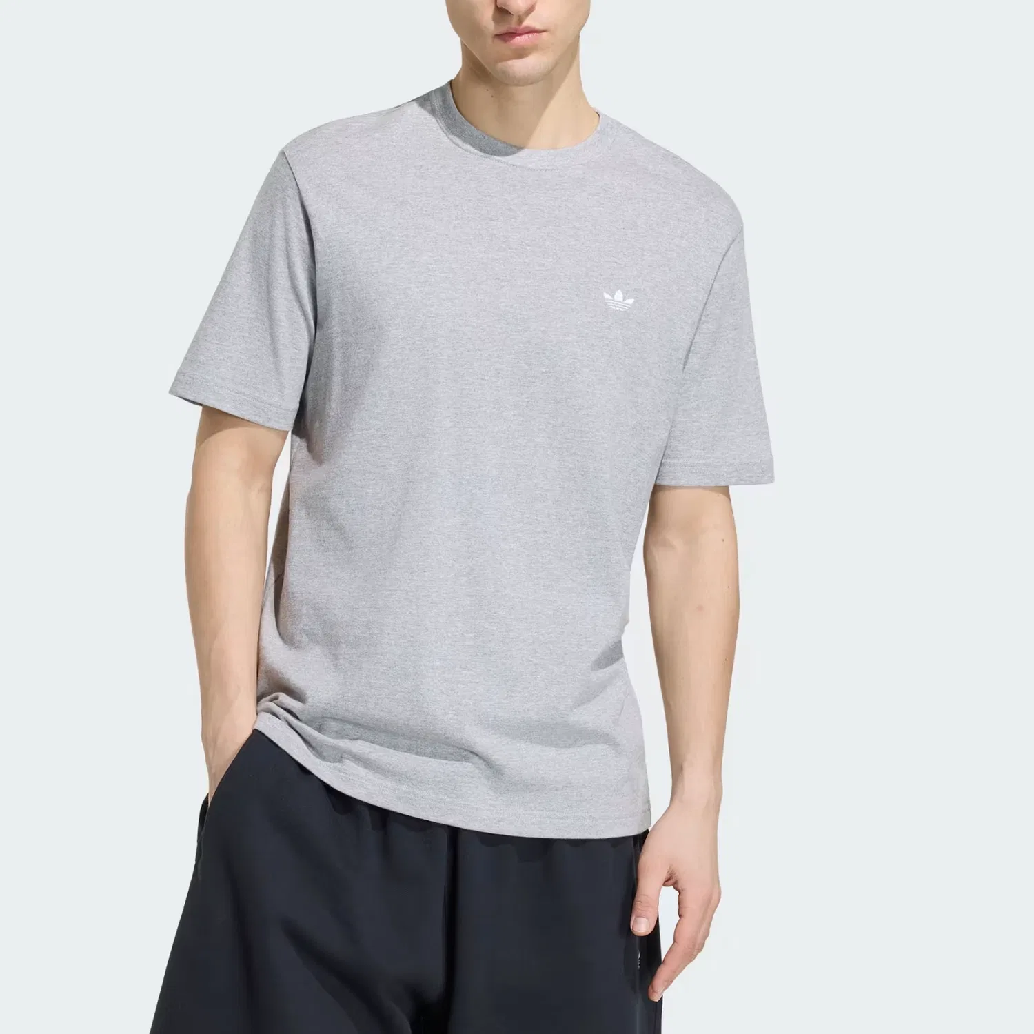 Мужская футболка с круглым вырезом Trefoil Essentials Adidas Originals, Medium Gray — фото 3