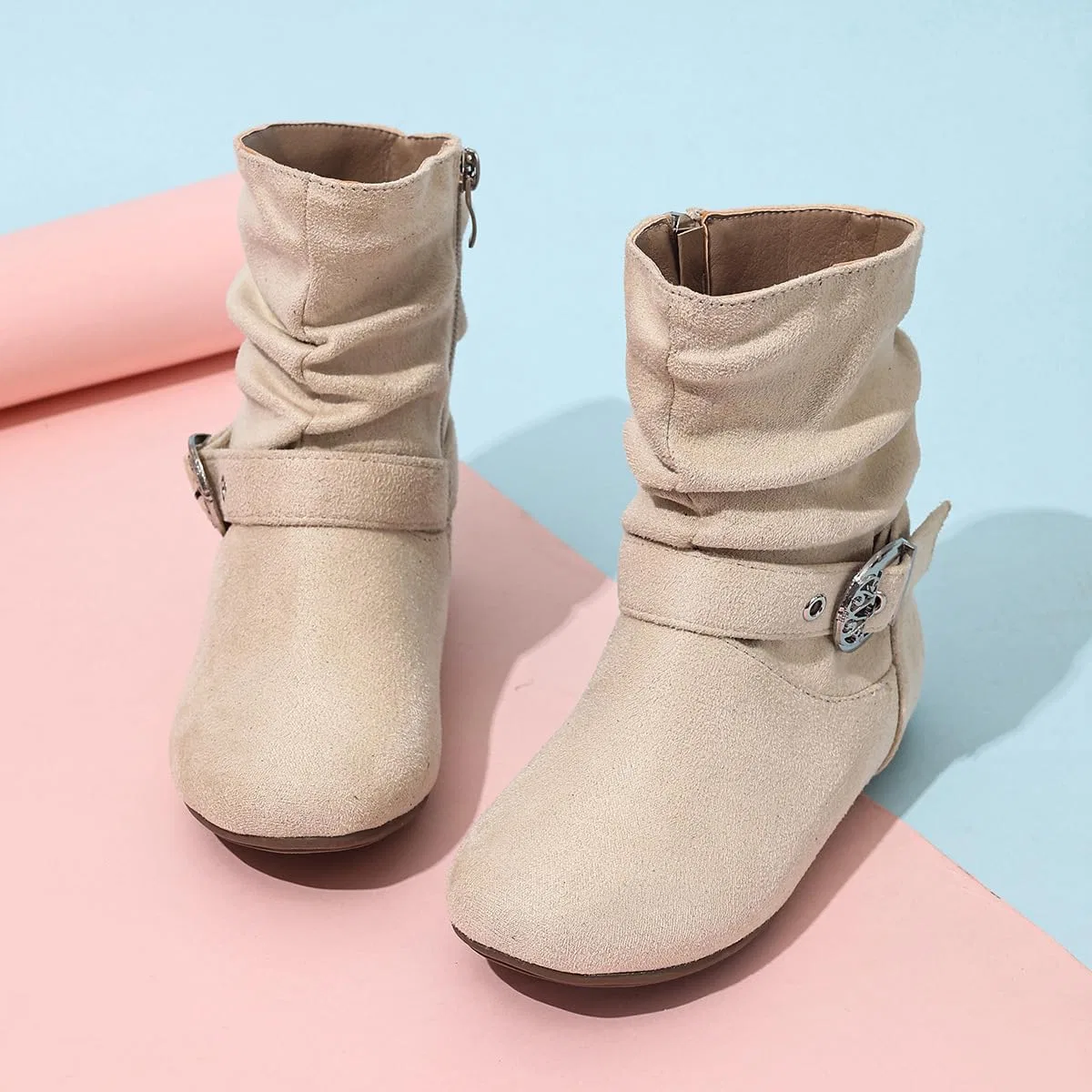 Детские сапоги для девочек с боковой молнией Auhoho, Beige — фото 4