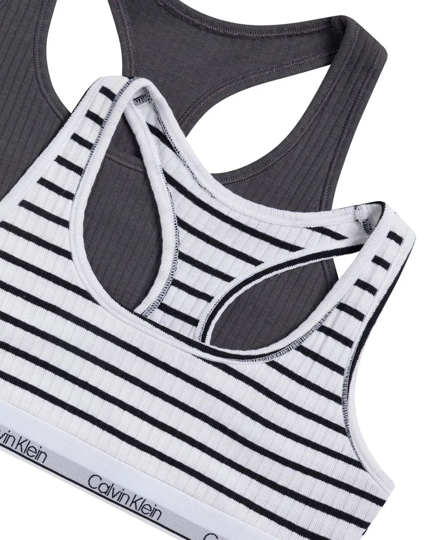 Комплект из 2 бюстгальтеров-топов без застежек с широкой резинкой Calvin Klein, Black Stripe/White — фото 3