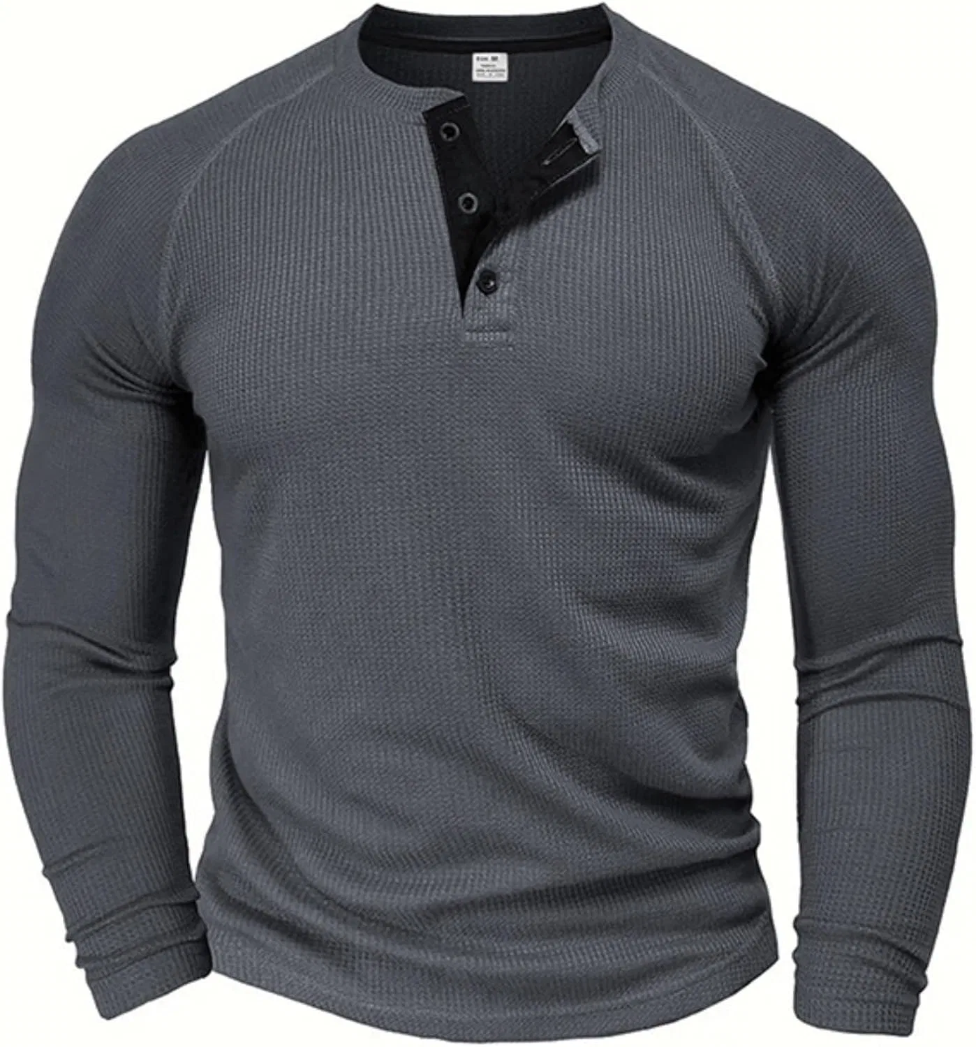 Мужская спортивная футболка с длинным рукавом хенли, Dark Gray