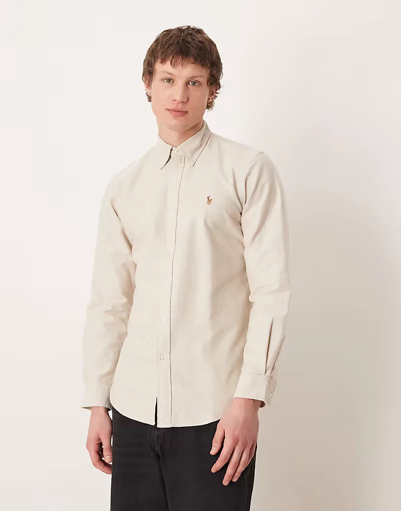Рубашка с длинными рукавами Polo Ralph Lauren с логотипом Icon, бежевый