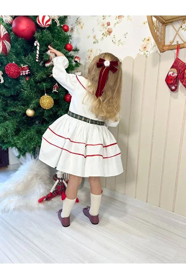 Детское платье для девочек с длинным рукавом Lorin girl's christmas dress Pinkitokids, White — фото 3