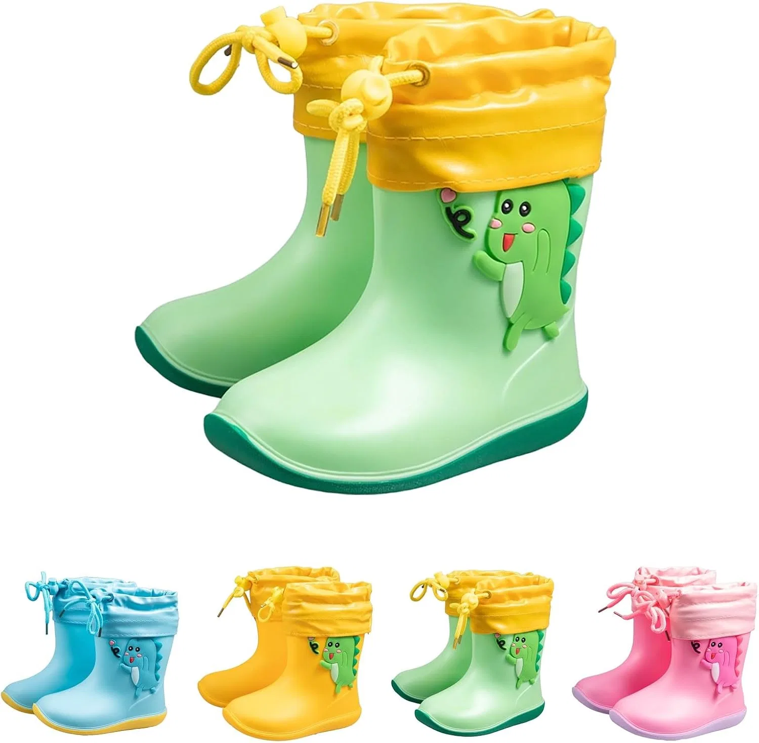 Детские сапоги дождевые с принтом динозавров Boys Girls Dinosaur Rain Boots, Green — фото 3