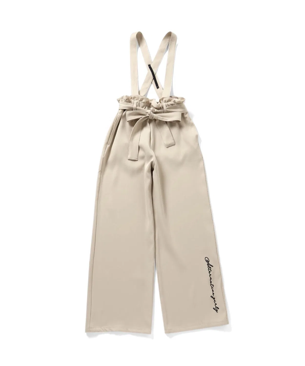 Детские широкие брюки с резинкой и лентой, модель Sasutsuki Ribbon Long Pants, algy, Beige — фото 4