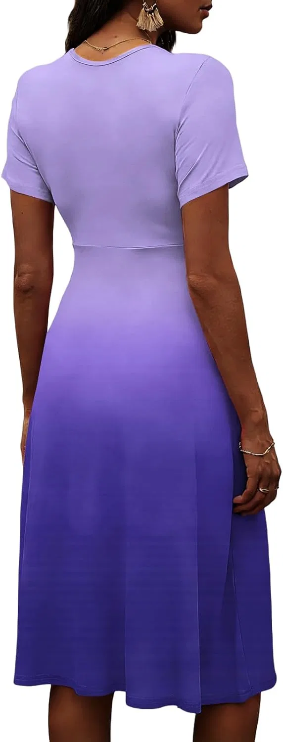 Женское летнее платье с V-образным вырезом градиент, Beach Dresses For Women, Purple Pink — фото 4