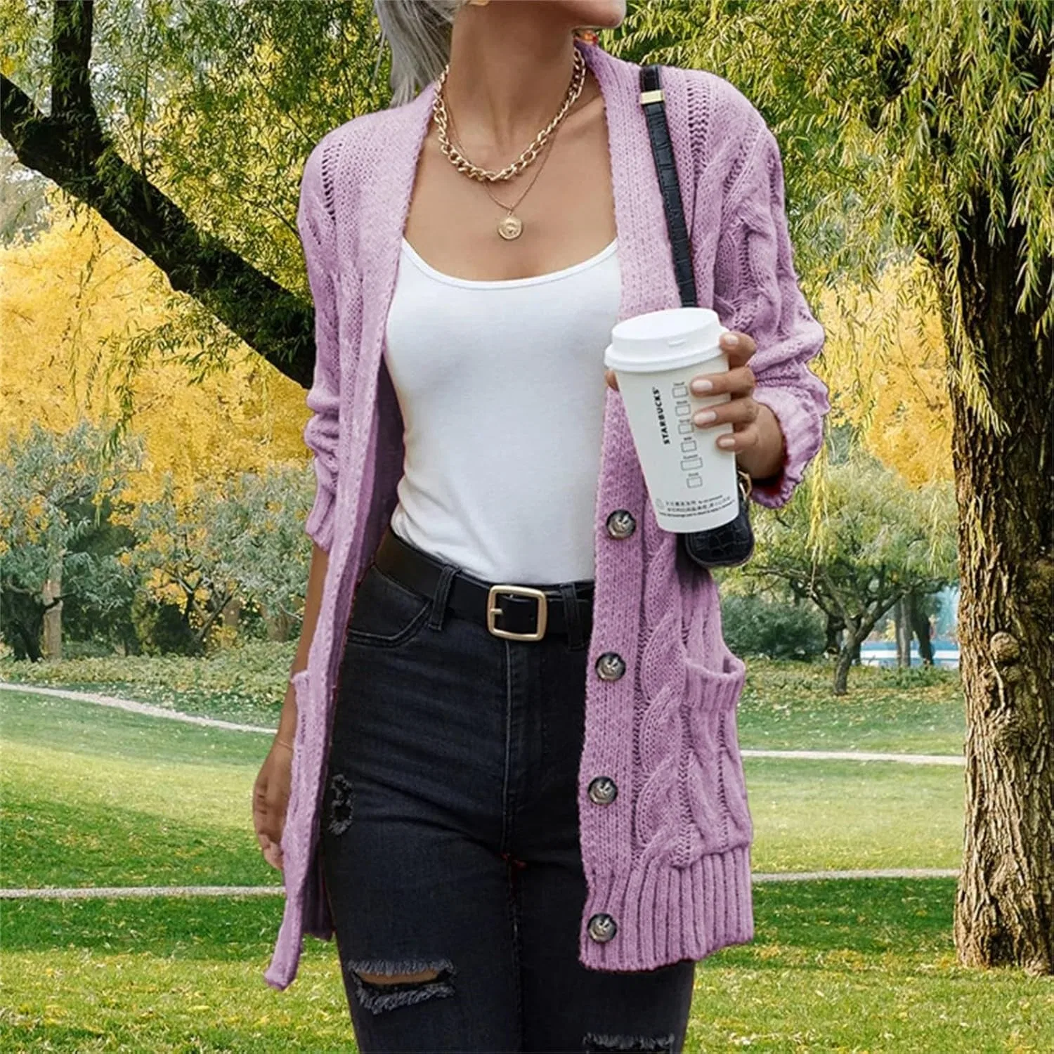 Женский кардиган без застежки с длинным рукавом Purple — фото 4