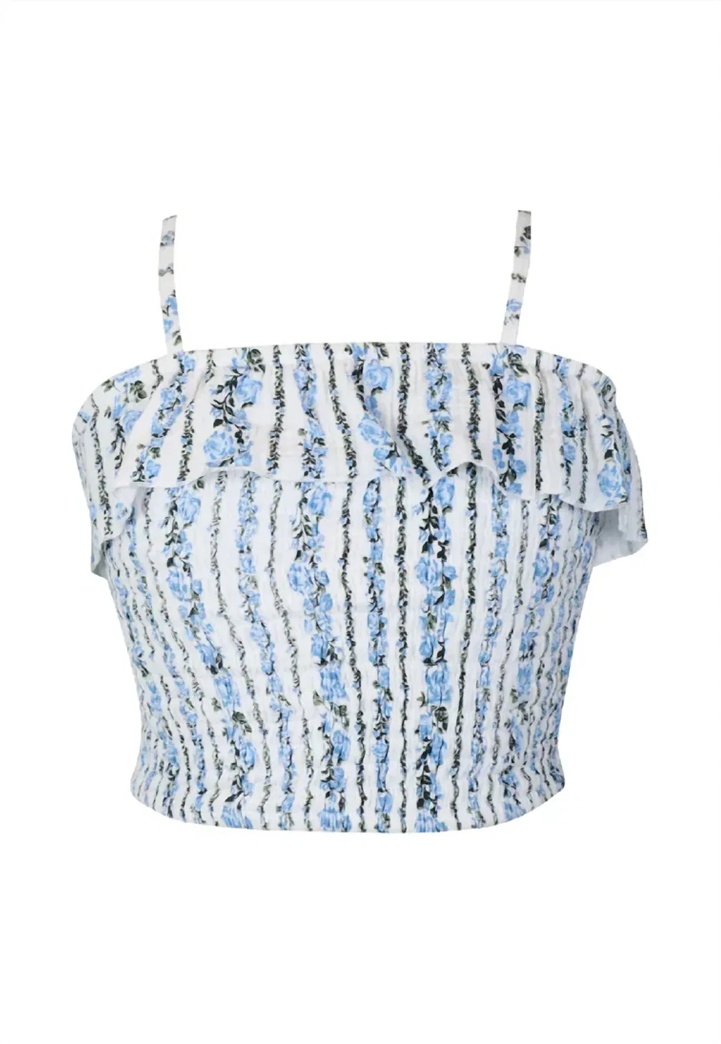 Детская футболка-топ для девочек с цветочным принтом Printed Ruffle Top flowers by zoe, White Blue Demure — фото 2