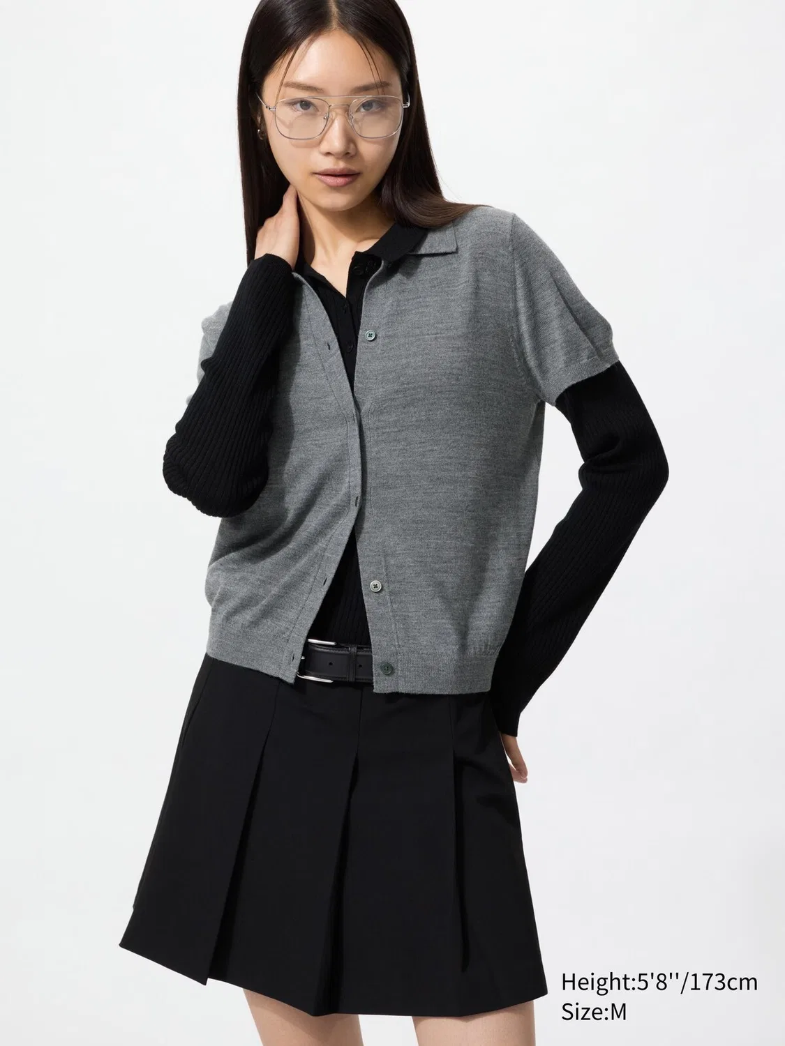 Кардиган-поло Uniqlo, из мериносовой шерсти, серый