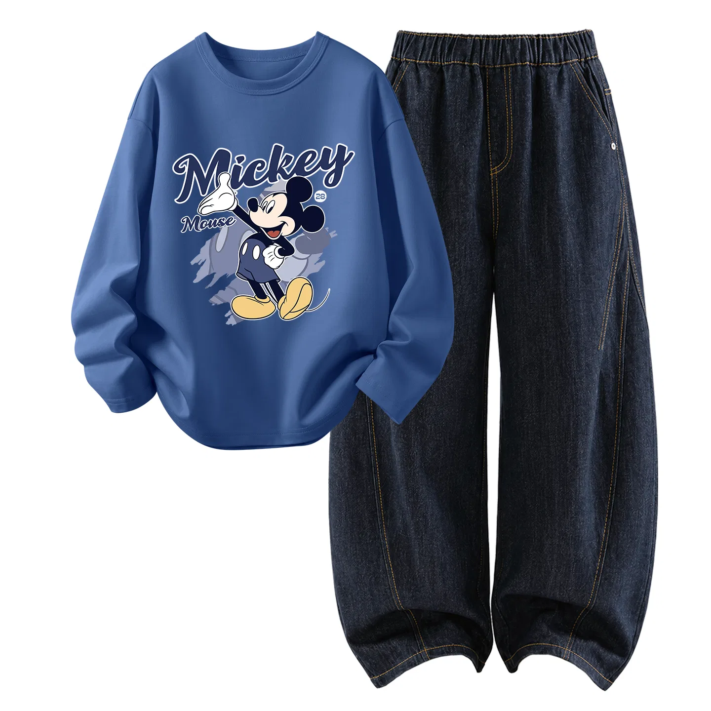 Детский спортивный комплект с длинным рукавом, Disney, Hello Gray Blue+Solid Color Denim Black Blue
