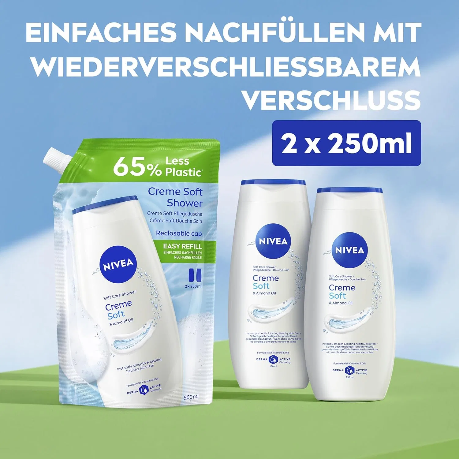 Гель для душа Creme Soft, NIVEA, с миндальным маслом и витаминами, набор для дозаправки, 500 мл — фото 3