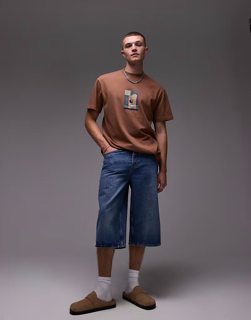 

Джинсовые шорты средней длины Topman в цвете полувыбеленный синий