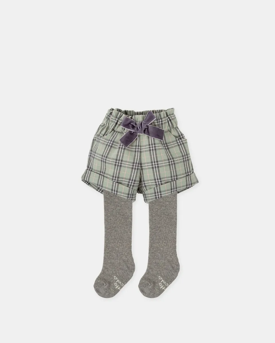 

Комплект для маленькой девочки серые шорты в клетку с колготками Tutto Piccolo