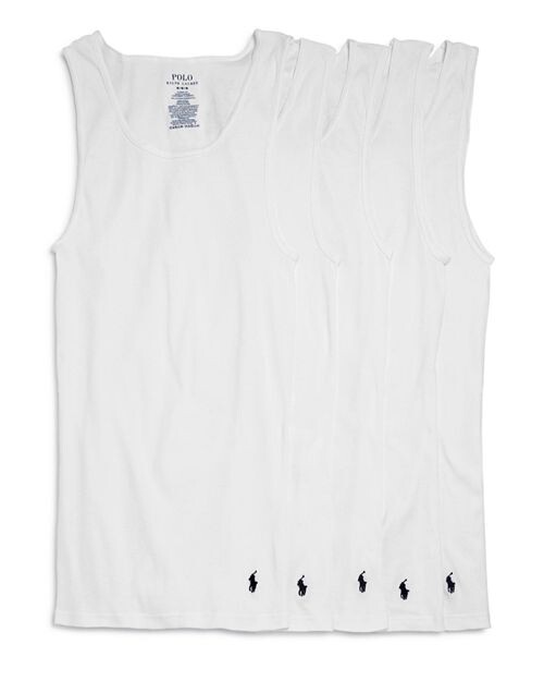 

Майки классического кроя в хлопковую рубчику, 5 шт. в упаковке Polo Ralph Lauren, цвет White