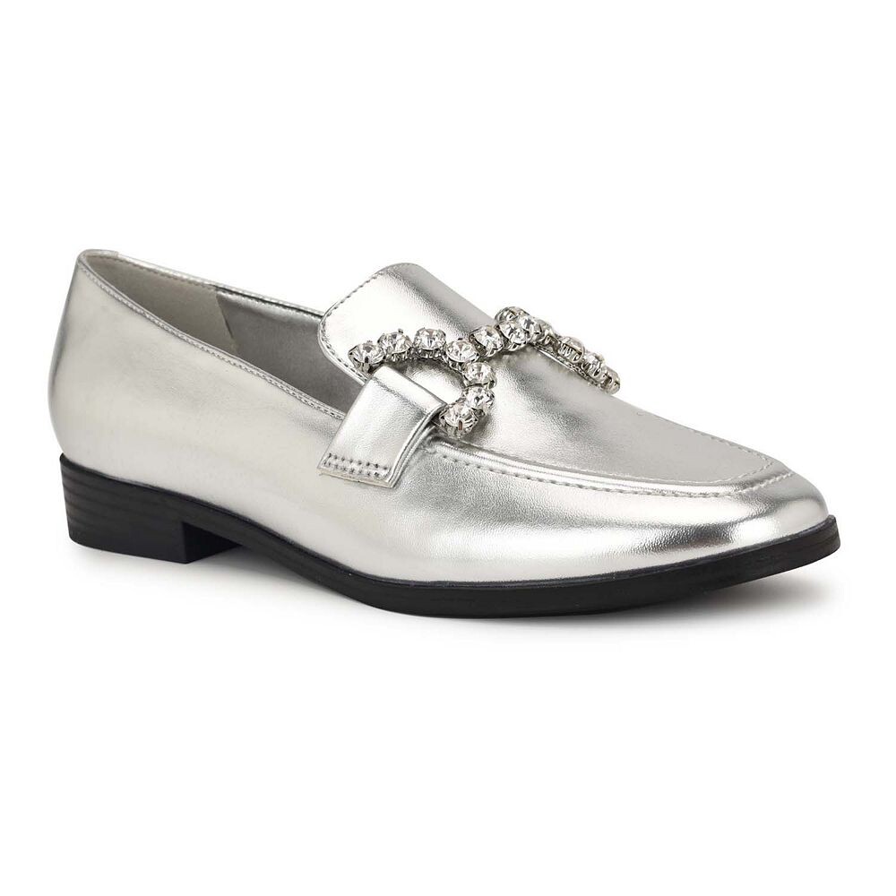 Женские лоферы без шнуровки Nine West Lilpa с миндалевидным носком на плоской подошве, цвет Silver