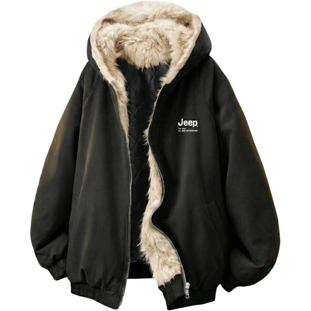 

Пуховик Unisex с меховым воротником утепленный Others Jeep, pure черный