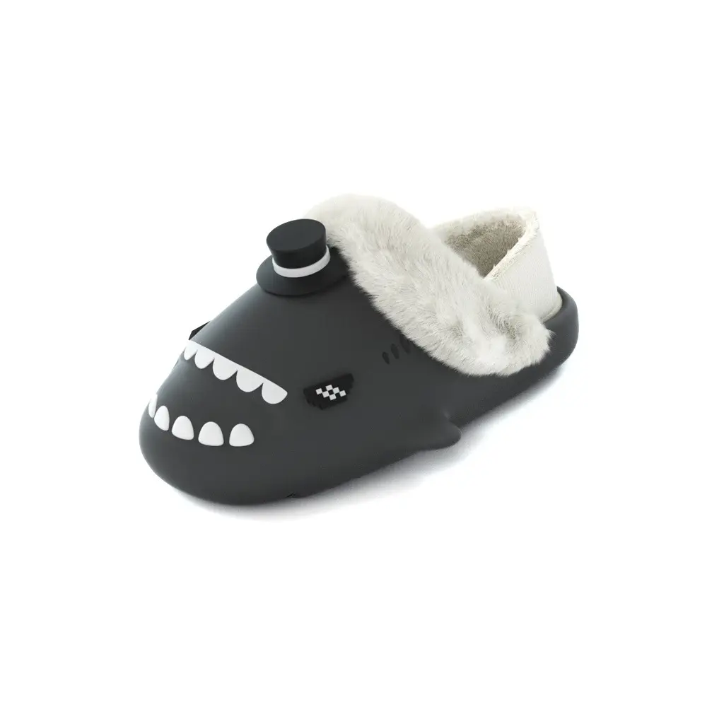 HelloSlippers Акула зимние акулики зимние мягкие джинсовые тапочки с закрытым носком на каблуке унисекс розовые, цвет Pink — фото 3