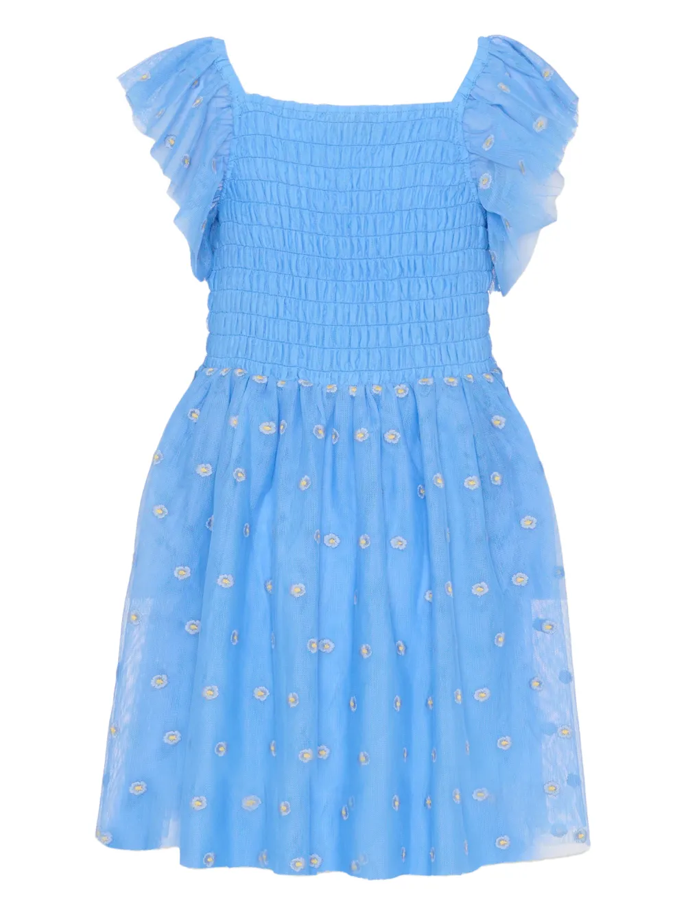 Платье с рюшами и цветочной вышивкой Stella Mccartney Kids, синий — фото 2