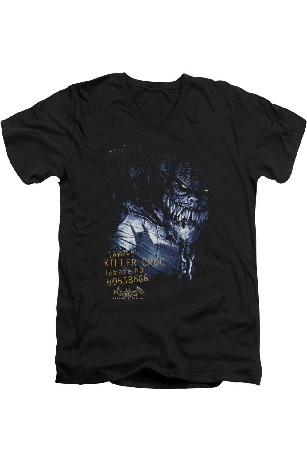 

Футболка с коротким рукавом и V-образным вырезом для взрослых Batman Arkham Asylum Arkham Killer Croc Gildan, черный