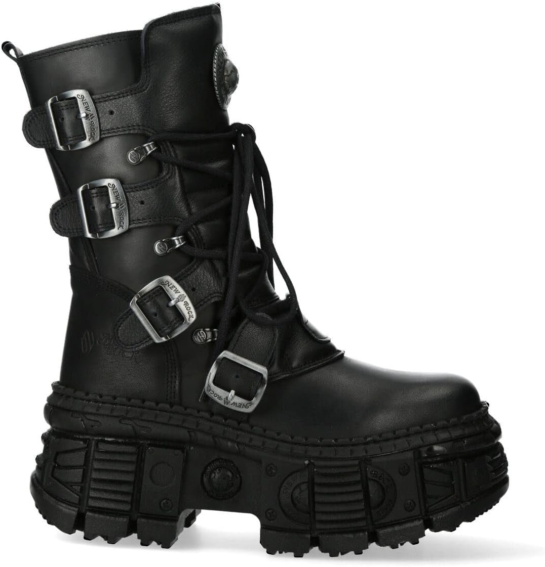 

Ботинки New Rock Punk WALL373-S5 металлический черный кожаный платформенный готический EMO Goth