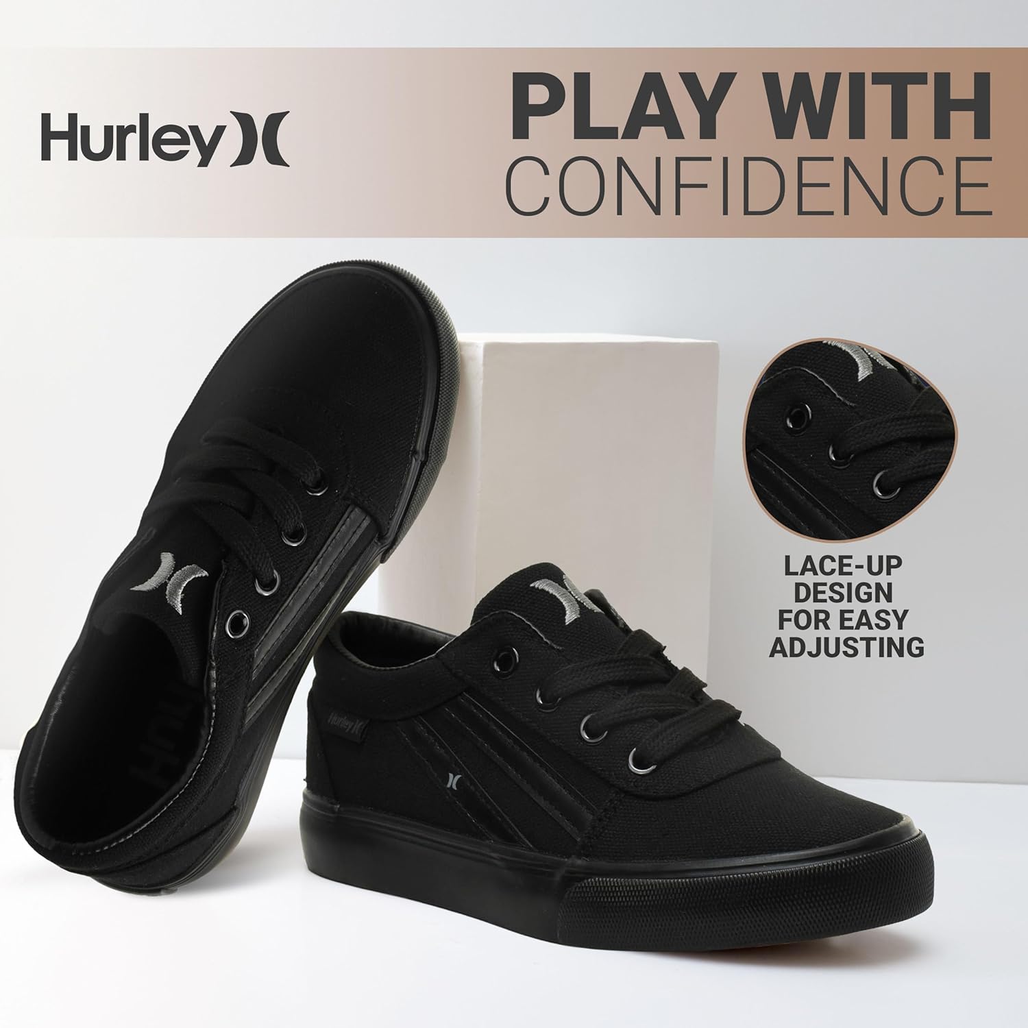 Кеды Hurley Boardy Kids с шнуровкой - низкие кроссовки для скейтборда для детей, спортивная обувь для мальчиков и девочек, черный — фото 2
