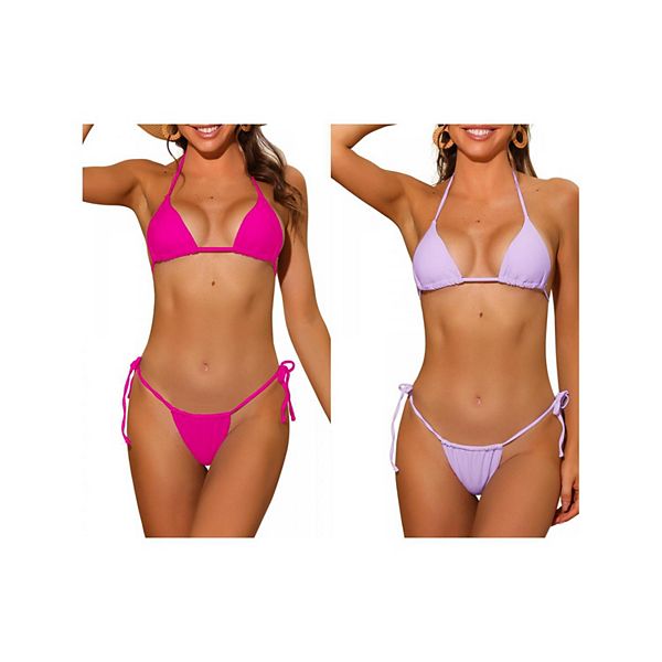 

2 комплекта женского бикини с завязками на шее и боку, треугольные трусики-стринги на шнурке Inspire Chic, Purple Hot Pink, Розовый, 2 комплекта женского бикини с завязками на шее и боку, треугольные трусики-стринги на шнурке Inspire Chic, Purple Hot Pink